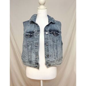 Retro Biker Acid Wash Cropped Denim Vest | Torrid XL